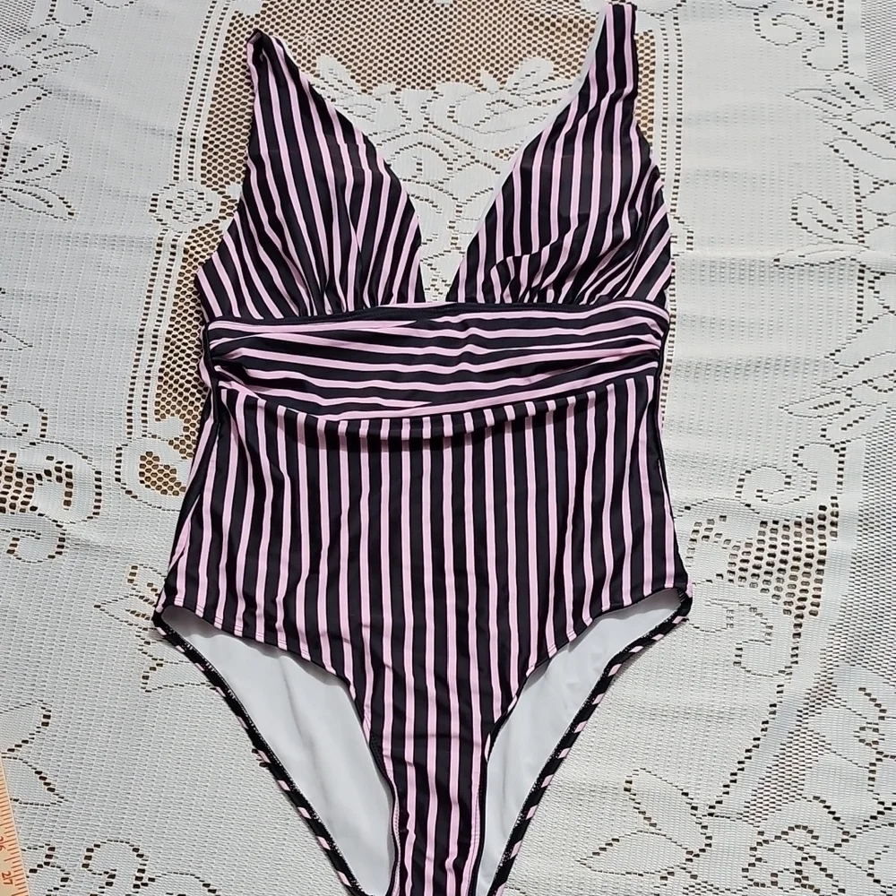 Striped Pink and Black Swimsuit